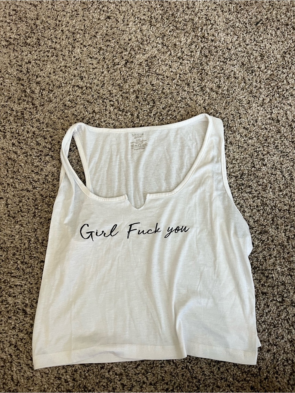 SHEIN White Tank Top with Black Script Slogan